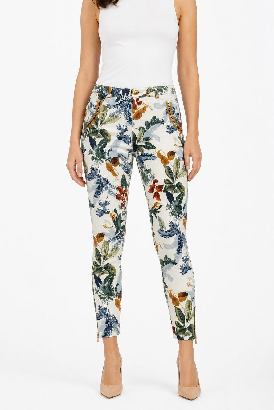 MOS MOSH Denmark Etta Hawaii Zip 7/8 Floral Ankle Pants Women's 28 Tropical